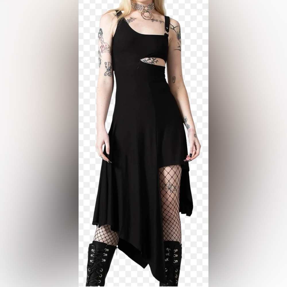 Killstar Black Asymmetrical One-Shoulder Cutout Dress - Picture 1 of 8